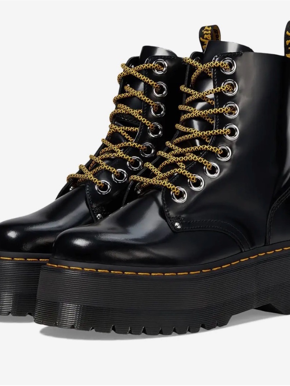 Dr. Martens Black Platform Lace-Up Boots with Yellow Accent Laces